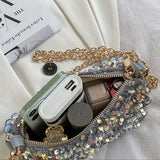 Women Sequins Shoulder Bag Zipper Handbag Cross Body Chains Flap Style