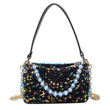 Women Sequins Shoulder Bag Zipper Handbag Cross Body Chains Flap Style