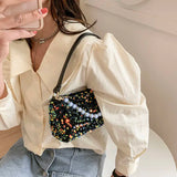 Women Sequins Shoulder Bag Zipper Handbag Cross Body Chains Flap Style