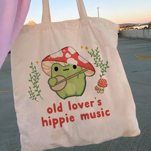 Women Canvas Shopper Bag Frog Mushroom Handbag Tote Shoulder Lady Bag