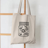 Women Shopper Mason Jar Art Planets Stroke Shopping Canvas Bag