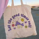 Floral Canvas Shopper Bag Y2K Tote Shoulder Lady Bag
