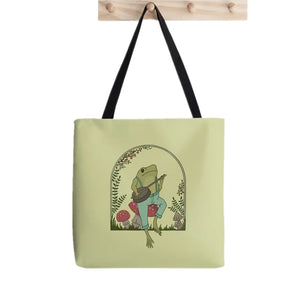 Cottagecore Frog Mushroom Moon Witchy Vintage Bag Harajuku Shopping Tote