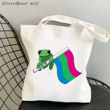 Rainbow Pride Flag Frog LGBT Bag Harajuku Shopping Canvas Shopper Bag