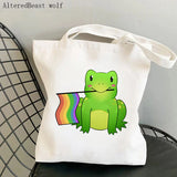 Rainbow Pride Flag Frog LGBT Bag Harajuku Shopping Canvas Shopper Bag