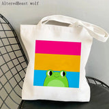 Rainbow Pride Flag Frog LGBT Bag Harajuku Shopping Canvas Shopper Bag