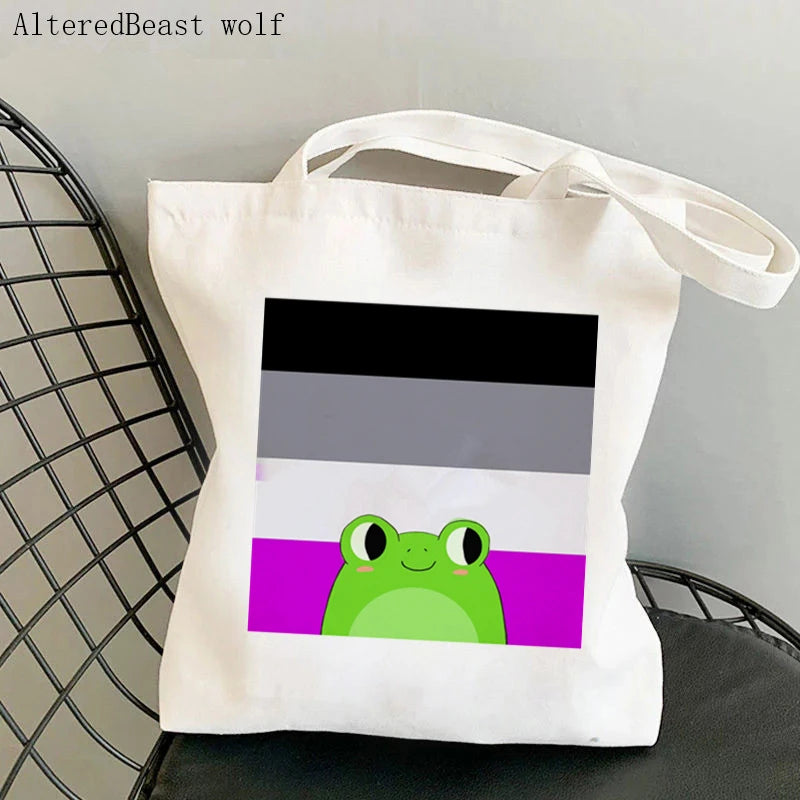 Rainbow Pride Flag Frog LGBT Bag Harajuku Shopping Canvas Shopper Bag