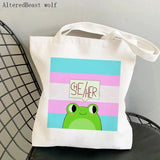 Rainbow Pride Flag Frog LGBT Bag Harajuku Shopping Canvas Shopper Bag