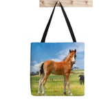 Gray Running Horses Pattern Bag Harajuku Shopping Canvas Shopper Tote Shoulder L