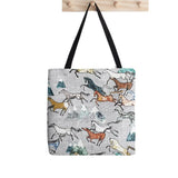 Gray Running Horses Pattern Bag Harajuku Shopping Canvas Shopper Tote Shoulder L