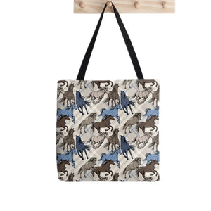 Gray Running Horses Pattern Bag Harajuku Shopping Canvas Shopper Tote Shoulder L