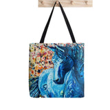 Gray Running Horses Pattern Bag Harajuku Shopping Canvas Shopper Tote Shoulder L