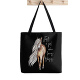 Gray Running Horses Pattern Bag Harajuku Shopping Canvas Shopper Tote Shoulder L
