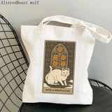 Women Shopper bag The cat Tarot Printed Bag Harajuku Shopping Canvas