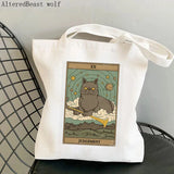 Women Shopper bag The cat Tarot Printed Bag Harajuku Shopping Canvas