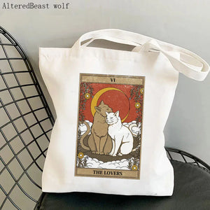 Women Shopper bag The cat Tarot Printed Bag Harajuku Shopping Canvas