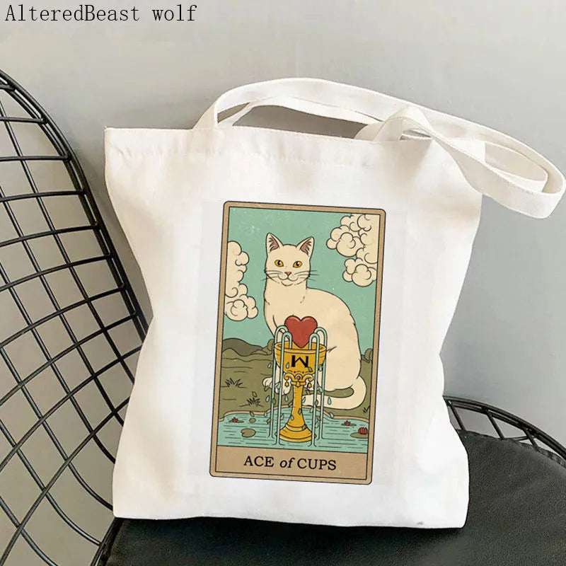 Women Shopper bag The cat Tarot Printed Bag Harajuku Shopping Canvas