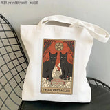 The World Tarot Printed Shopper Bag Harajuku Canvas Tote Shoulder Lady Bag