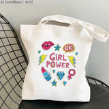 Feminism Girl Power Tote Bag Harajuku Shopping Shoulder Lady Bag