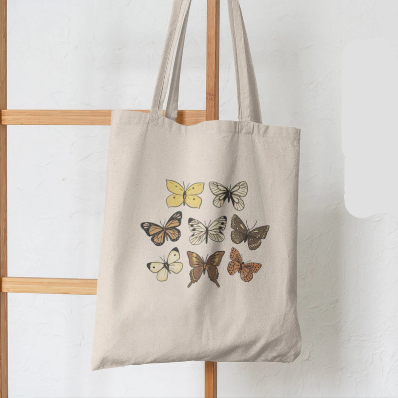 Butterflies and Flowers Printed Shopper Canvas Tote Bag