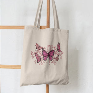 Butterflies and Flowers Printed Shopper Canvas Tote Bag