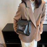 Leather Women's Tote Handbag with Metal Chain Crossbody Style