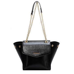 Leather Women's Tote Handbag with Metal Chain Crossbody Style