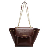 Leather Women's Tote Handbag with Metal Chain Crossbody Style