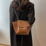 Leather Women's Tote Handbag with Metal Chain Crossbody Style