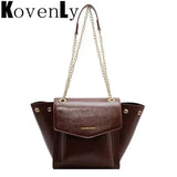 Leather Women's Tote Handbag with Metal Chain Crossbody Style