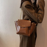 Leather Women's Tote Handbag with Metal Chain Crossbody Style