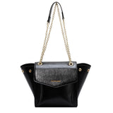 Leather Women's Tote Handbag with Metal Chain Crossbody Style