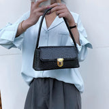 Retro Casual Lady Handbag Stone Pattern Shoulder Bag PU Leather Top Handle Bag