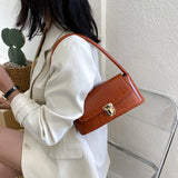 Retro Casual Lady Handbag Stone Pattern Shoulder Bag PU Leather Top Handle Bag
