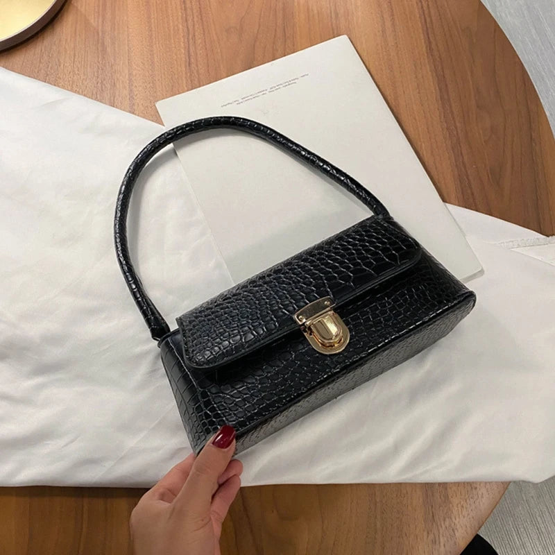 Retro Casual Lady Handbag Stone Pattern Shoulder Bag PU Leather Top Handle Bag