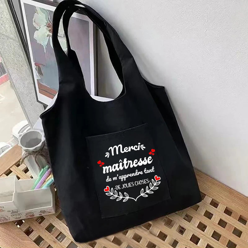 Women Shopping Bag Thank You Mistress Print Shoulder Bag Reusable