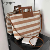 Knit Crossbody Bag Striped Large Capacity Soft Zipper for Travel