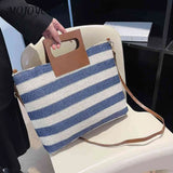 Knit Crossbody Bag Striped Large Capacity Soft Zipper for Travel