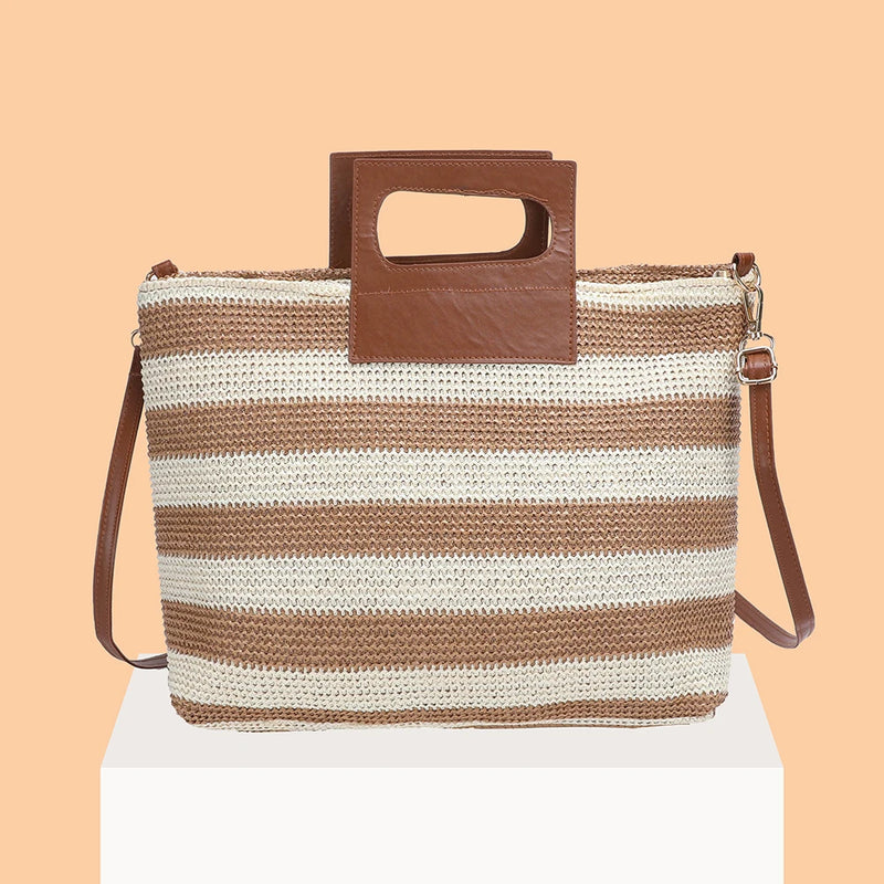 Knit Crossbody Bag Striped Large Capacity Soft Zipper for Travel
