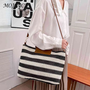 Knit Crossbody Bag Striped Large Capacity Soft Zipper for Travel