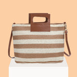 Knit Crossbody Bag Striped Large Capacity Soft Zipper for Travel