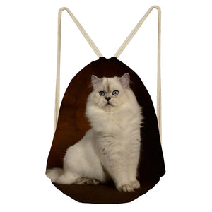 Cat Print Drawstring Bag for Students Girls Boys