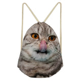 Cat Print Drawstring Bag for Students Girls Boys