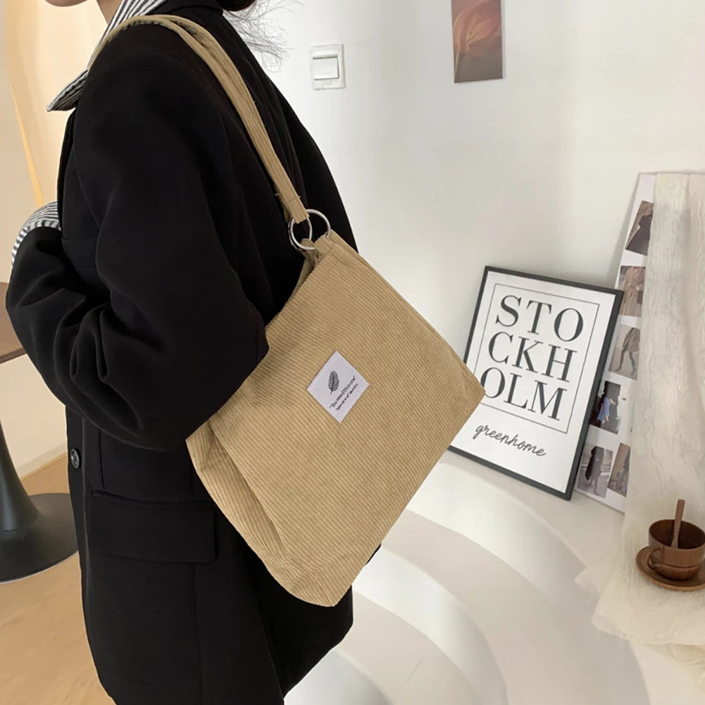 Women Shoulder Bag Stylish Handbag Totes High Capacity Corduroy B