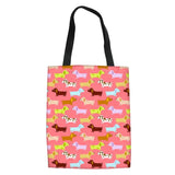 Cartoon Dog Cat Fish Print Canvas Tote Bag