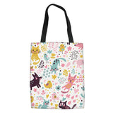 Cartoon Dog Cat Fish Print Canvas Tote Bag
