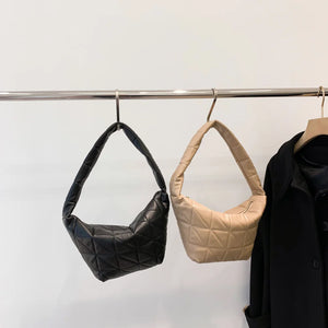 Women PU Leather Shoulder Bag Quilted Rhombus Pattern Solid Clutch