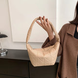 Women PU Leather Shoulder Bag Quilted Rhombus Pattern Solid Clutch