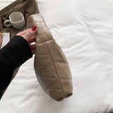 Women PU Leather Shoulder Bag Quilted Rhombus Pattern Solid Clutch