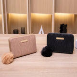Embroidered Short Wallet with Wool Ball Decoration